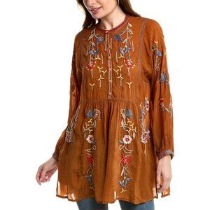 💕JOHNNY WAS💕 Dixie Floral Embroidered Tunic Top ~ Almond Light Medium